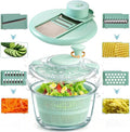Borosilicate Glass Large Salad Spinner & Vegetable Washer - 5.2 Quart BPA-Free Dehydrator with Handle Includes 5 Chopping Blades Slicer, Drain Bowl Dishwasher Safe - Perfect for Lettuce Fruit Veggies