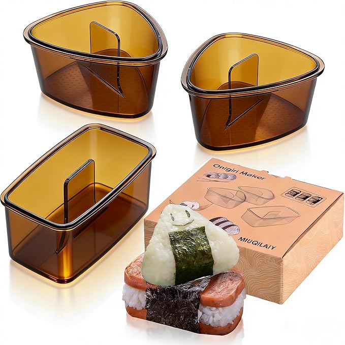 3PCS Clear Amber Onigiri Rice Ball Mold Maker Kit, Musubi Press, Triangle Sushi Press for Kid Lunch Bento, Non-stick, BPA-Free