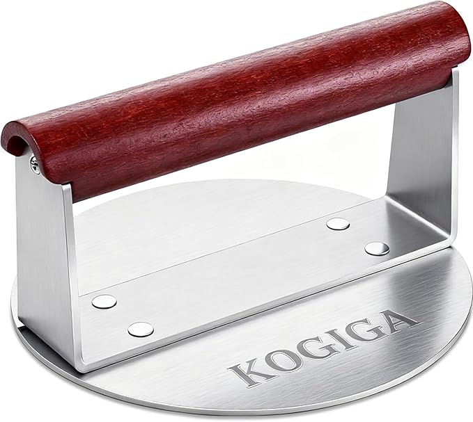 Smash Burger 1.56LB - 6 Inch Stainless Steel Burger Smasher Tool, Easy to Handle Griddle Press & Steak Weight with Beechwood Handle for Perfect Smashburgers, Bacon & Sandwich Press