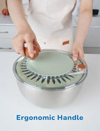 Lunememo Stainless Steel Salad Spinner, Lettuce Spinner with Drain, Non-Slip Base, Stop Button, Vegetable Dryer, BPA Free, 5.3 Qt