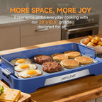 Cleansnap Everyday Electric Griddle,The Ultimate Gift for Family Feasts - 20” Nonstick Grill with Foldable Anti-Mess Shield, Rapid 1700W Heat&PPG Ceramic Coating, Dishwasher Safe, Ocean Blue