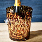 Two's Company Tortoise Print Ice Bucket, Glass, 9-inch Diameter, Bar Tools and Accessories