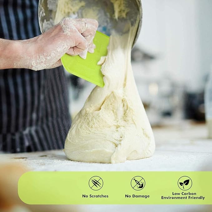 SURDOCA Dough Scraper Bench Scraper - 3P 13x7.9" Plastic Flexible Bowl Scraper, Sharp Edge & Angles Cake Scraper. Non-Slip Bakeware Decorating Tools Sculpting & Modeling Tools - Yellow+Pink+Yellow