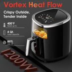 Compact Air Fryer, 9-in-1 with Smart Digital Color TouchScreen Air Fryers, View Window, Air Fry, Roast, Bake,Reheat, Dehydrate, 12 Presets,Dishwasher Safe Basket & Less Oil Nonstick,4.2QT