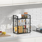 Dorhors 2 Tier Coffee Bar Accessories and Organizer,Multi-functional Mug Holder with 12 Hooks,Wood Coffee Station Organizer,Kitchen Countertop Shelf (Black)