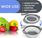 White Round Silicone Collapsible Colander – Silicone Round Kitchen Strainers with Plastic Handles Small Foldable Kitchen Strainer Perfect for Draining Pasta Vegetable and Fruit