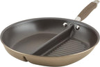 Anolon Advanced Home Hard Anodized Nonstick Divided Grill and Griddle Pan, 12.5 Inch, Bronze
