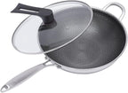 Wok Pan with Lid - 12 Nonstick Wok, Flat Bottom Chinese wok for Electric, Induction and Gas Stoves