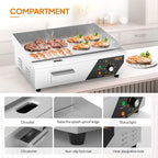 Bonnlo 22 Inch 1600W Commercial Griddle with Stainless Steel Countertop, Flat Griddle, 122-572℉ Adjustable Temp Control of Electric Flat Top Grill for Cheese 、Steak and Egg Indoor and Restaurant