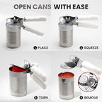 Zulay Kitchen Heavy Duty Stainless Steel Can Opener Manual with Bottle Opener - Rust Proof Manual Can Opener With Turn Knob & Comfy Soft Grip Handles - White