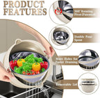 4-1 Colander with Bowl Set - Rotatable Colander for Kitchen (Patented), Upgraded Graters Food Strainers for Pasta Fruits and Vegetables, Funny Presents for Women, Aesthetic Kitchen Gadget - Beige