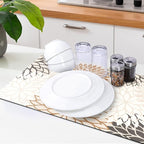 Findosom 2PCS 12" x 20" Dish Drying Mat & 24" x 5.5" Sink Splash Guard, Super Absorbent & Cuttable Dish Mat Drying Kitchen Mat with Brown Floral, Hide Stain Drying Mat for Kitchen Counter