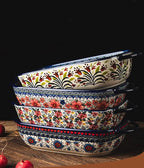 Vintage Style Pottery Bakeware Ceramic Casserole Dish Baking Pan Lasagna Pans Baking Dish with Handles for Oven/Cooking/Kitchen-1 PCS, Large Capacity, 60 OZ