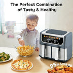 Simple Deluxe 9.5-Qt Dual Basket Air Fryer, 10-in-1 Digital Preset 1700W Airfryer, Sync Cook, Independent Temp Control, Shake Reminder, Nonstick Basket, Grey