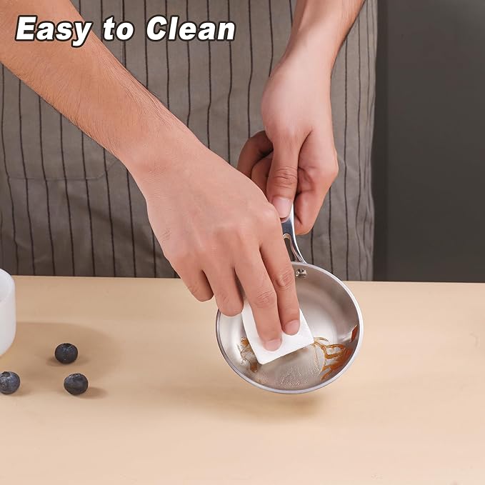 Mini Sauce Pan, Tri-Ply Stainless Steel Pot with Stay-Cool Handle Heating Sauce Gravy & Oil (4 Inch/0.12Quart) -Silver