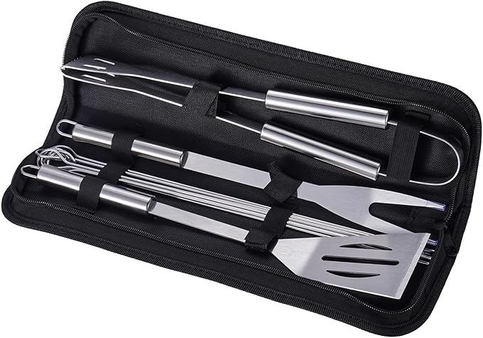 LAUDLIFE Professional Grade 12-Piece Stainless Steel BBQ Tool Set: Heavy Duty Grill Utensils (Fork, Tongs, Skewers) for Patio Cooking
