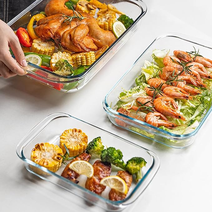 Basics Tempered Glass Oblong Baking Dishes Bundle- 1 Quart, 1.5-Qt and 2-Qt, 3 Pcs Set