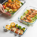 Basics Tempered Glass Oblong Baking Dishes Bundle- 1 Quart, 1.5-Qt and 2-Qt, 3 Pcs Set