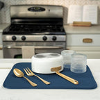 S&T INC. Dish Drying Mat, 16” x 18”, Absorbent Microfiber Kitchen Counter Mat, Dish Drying Pad for Dishes, Utensils, Pots and Pans, Large, Navy