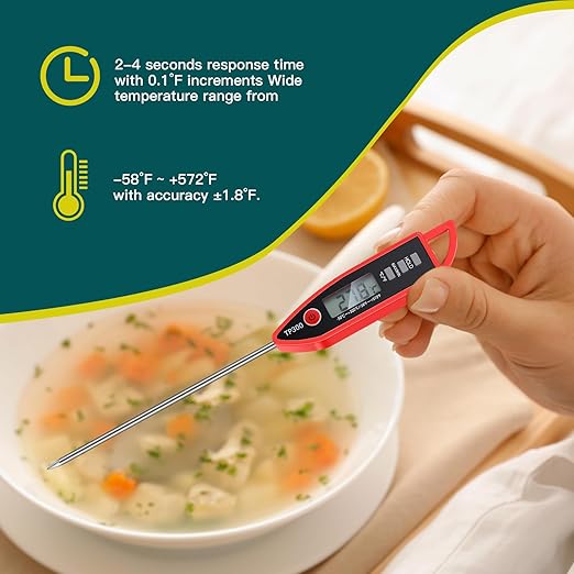 Copkim 12 Set Waterproof Food Thermometer for Water, Liquid, Candle and Cooking Digital Meat Thermometer with Long Probe Instant Read for Kitchen BBQ Grill Candy (Red)