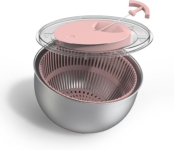 COOK WITH COLOR Stainless Steel Salad Spinner - 5 Qt. Lettuce Washer And Vegetable Spinner Dryer for Easy Salad Prep - Non Slip Base with Pull Handle - Auto Stop Brake System, Stain and Odor Resistant