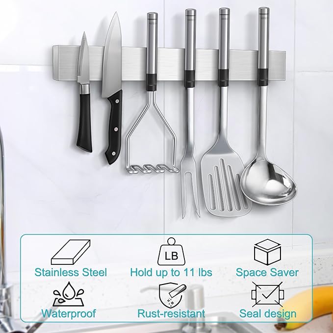 Magnetic Knife Holder for Wall, Knife Magnetic Strip Magnetic Knife Holder for Refrigerator Mount Knife Rack Kitchen Utensil Holder Metal Tool Holder Knife Block Kitchen Organizers Accessories 17 Inch