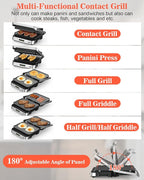 Panini Press Grill Sandwich Maker with Removable Plates, 1600W, 5 in 1 Smokeless Indoor Grill & Griddle with Meat Thermometer, Electric Contact Grills for Kitchen, Stainless Steel