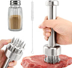 Stainless Steel Meat Tenderizer Tool, 21 Sharp Needles, Chicken Meat Tenderizer, Tenderizing Steak, Beef, Chicken, Pork, Barbecue, Marinating Prep Tool, with Cleaning Brush and Seasoning Jars