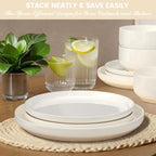 Umite Chef 12 Piece Ceramic Dinnerware Set for 4 – Cream White Plates & Bowls