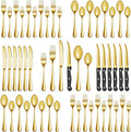 36 Pcs Gold Silverware Set with Steak Knives, Stainless Steel Flatware Cutlery Set Service for 6, Kitchen Tableware Sets, Utensil Sets for Home and Restaurant, Knives Forks Spoon, Dishwasher Safe