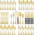 36 Pcs Gold Silverware Set with Steak Knives, Stainless Steel Flatware Cutlery Set Service for 6, Kitchen Tableware Sets, Utensil Sets for Home and Restaurant, Knives Forks Spoon, Dishwasher Safe