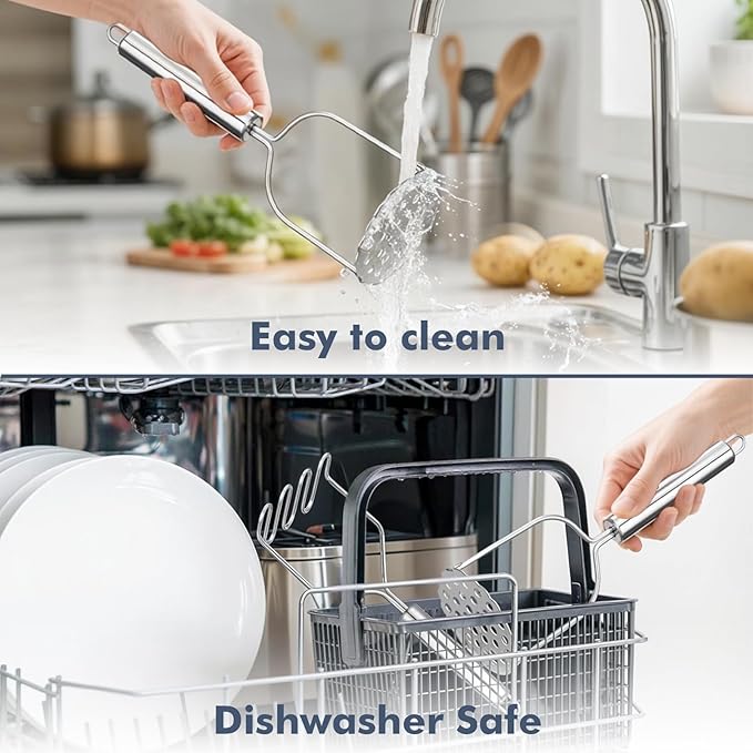 2PCS Mashed Potato Masher - Stainless Steel Potato Smasher, Masher Kitchen Tools & Utensils for Avocado, Bean, Salad, Vegetables, Fruit, Food, Meat Smasher Tool for Ground Beef