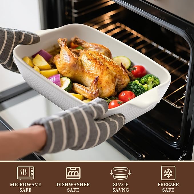 Ceramic Casserole Dishes Set of 3, Stoneware Baking Pans for Oven, Rectangular Lasagna Dish & Bakeware Set (14.7’’/12.4’’/10.3’’)