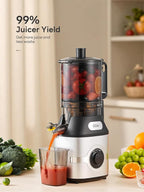 QCen Cold Press Juicer, 5.5” Wide Feed Chute Slow Masticating Juicer Machine for Whole Fruits and Vegetables, Easy to Clean (Silver)