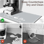 CooRug Absorbent Coffee Mat, Fashion Dish Drying Mat for Kitchen Counter Coffee Bar Accessories Espresso Machine Dish Rack 17" x 32" Light Grey