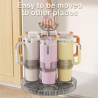 Rotating Coffee Bar Accessories Organizer, 2-Tier Lazy Susan Cup Holder for Stanley 40oz Tumbler with Handle, Countertop Drying Rack Station with Divided Tray for K-Cups, Snacks & Mugs
