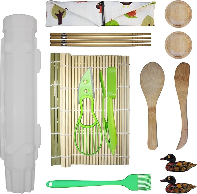 Sushi Making Kit, All-in-One Bazooka Roller Set, with Bamboo Mats, Sushi Bazooka, Avaocado Slicer, Chopsticks, Sauce Dish, Rice Paddle