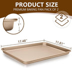 Wildone 2 Pack Half Sheet Baking Pans, Honeycomb Embossed Nonstick Baking Sheet 17.5x12 In, Thicker Carbon Steel Cookie Sheet, Even Heating & Warp Resistant, Champagne Gold