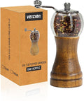 Pepper Mills, Classical Roast Black Manual Pepper Grinder Set，Hand Shake Salt Mill，Retro Style Wood， Acrylic，Ceramic Blades，Metal Handle, Enjoy Fresh Pepper (Walnut color 1pcs-6in)