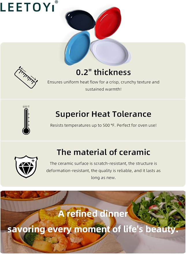 LEETOYI Porcelain 9x13 Large Oval Au Gratin Pans,Baking Dish for Servings, Bakeware with Double Handle for Kitchen and Home, Turquoise