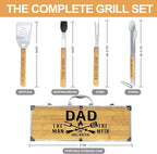 Christmas Dad Gifts from Daughter Heavy Duty Wooden BBQ Grilling Accessories Kit for Backyard, Thick Stainless Steel Grill Utensils with Non-Slip Handle Tools in Portable Bag Birthday