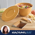 Rachael Ray Tools and Gadgets Kitchen Prep, Garbage Bowl with Lid, Bench Scrape, Veggie Peeler, 4 Piece Food Prep Set - Turmeric Yellow