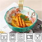 Ceramic Baking Pan, Forest Animals Pattern Tableware With Handle Salad Bowl Au Gratin Dish(Rabbit B round)