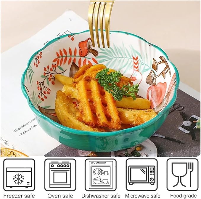 Ceramic Baking Pan, Forest Animals Pattern Tableware With Handle Salad Bowl Au Gratin Dish(Bear rectangular)