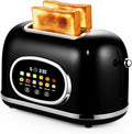 Roter Mond 2 Slice Toaster Smart Touch Screen, Retro Stainless Steel Bread Toaster with Digital Timer, Sleep Mode, Bagel, Cancel, and Defrost Functions, 6 Bread Types and Shade Settings, Black