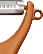 Zyliss Julienne Y Peeler – Ultra-Sharp Stainless Steel Blade for Carrots, Zucchini & Potatoes – Ergonomic Wheatstraw Grip – Built-in Eye Cutter & Safety Cover – Dishwasher Safe – Orange