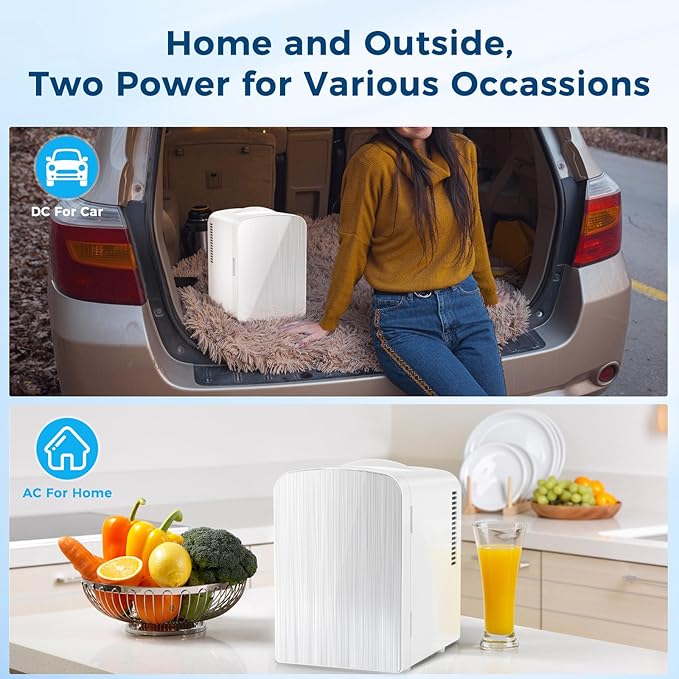 Antarctic Star Compact Refrigerator,Small Cooler for Cosmetics, Beverage and Food,Portable Mini Fridge,Skin Care 4L Capacity/6 Cans, Cooler and Warmer for Bedroom, Car, Office & Dorm,White