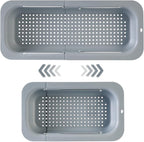 Extendable Sink Colander Strainer Basket - Wash Vegetables and Fruits, Drain Cooked Pasta and Dry Dishes - Adjustable Over the Sink Colander Collapsible Drainer Basket -Gray
