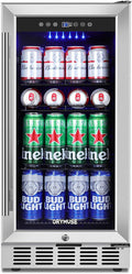 ORYMUSE 15 Inch Beverage Refrigerator, 130 Can Capacity Under Counter Fridge with Lock & Glass Door, Quiet Built-in or Freestanding Beer Cooler, Powerful Compressor for Fast Cooling