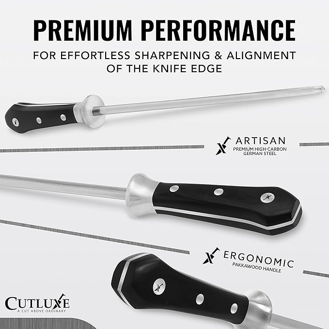Cutluxe Honing Rod, Professional Knife Sharpener Rod – 10" Honing Steel – Ergonomic Handle Design, Grilling Gifts for Men – Artisan Series